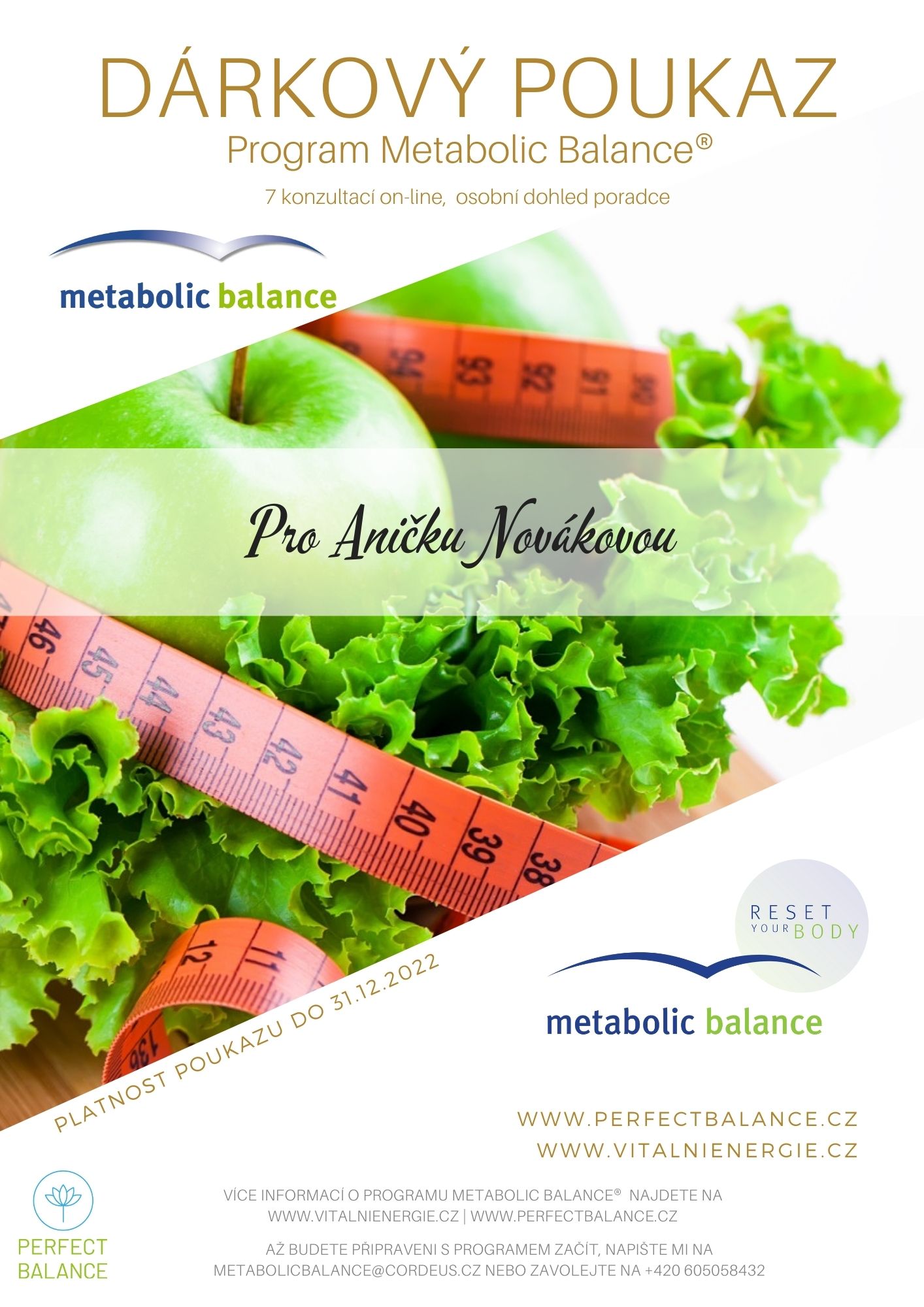 Dárkový poukaz na hubnutí - program Metabolic Balance, Bára Wolfová Balcarová